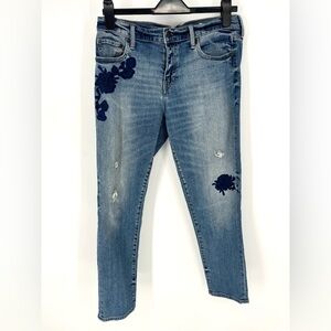 GAP Blue floral embroidered bohemian western Straight Leg Jeans